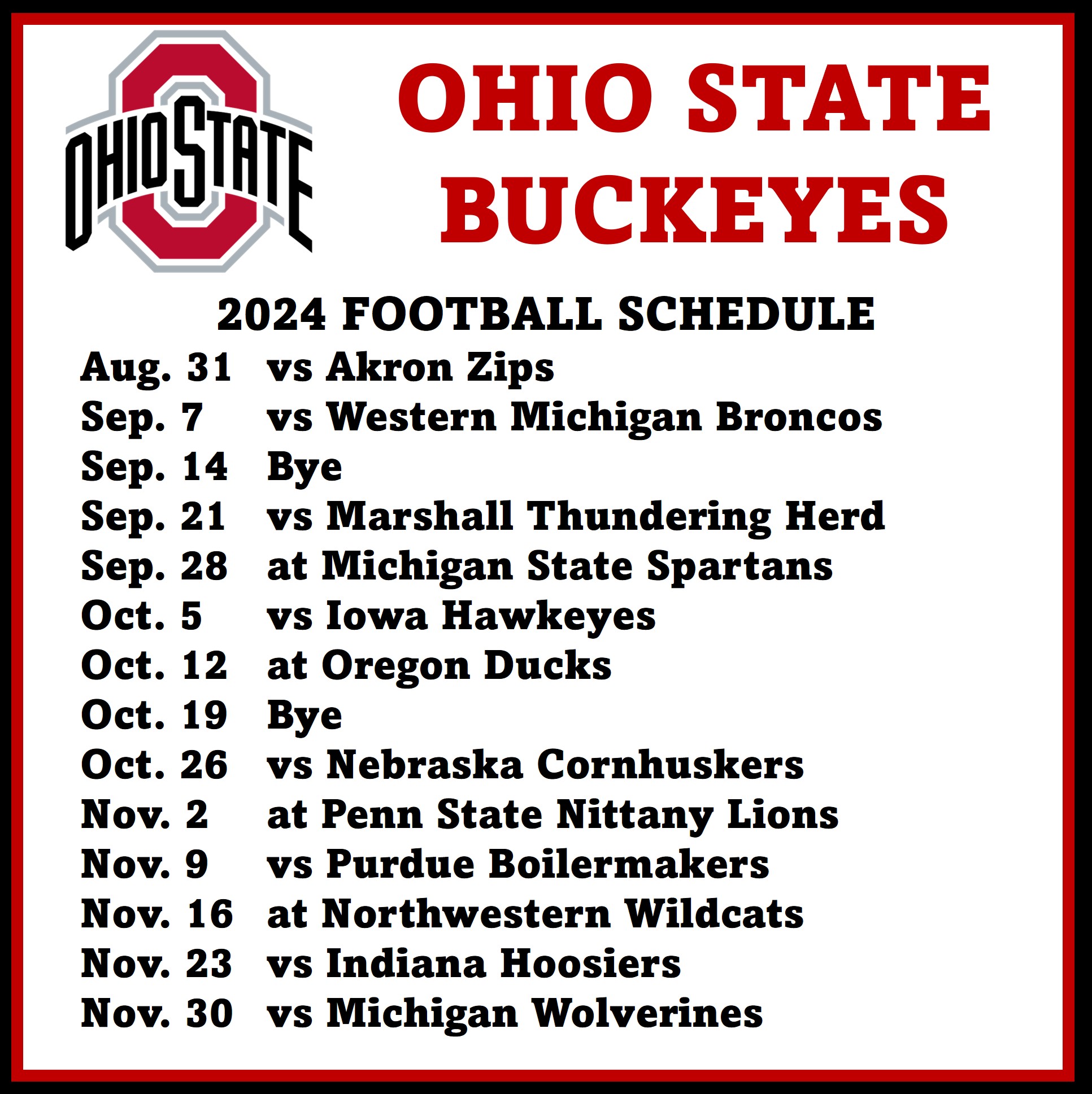 Ohio state buckeyes schedule discount